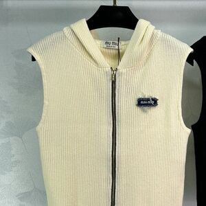Miu Miu Women's White Zip-up Sweater Sleeveless Hoodies Tank tops